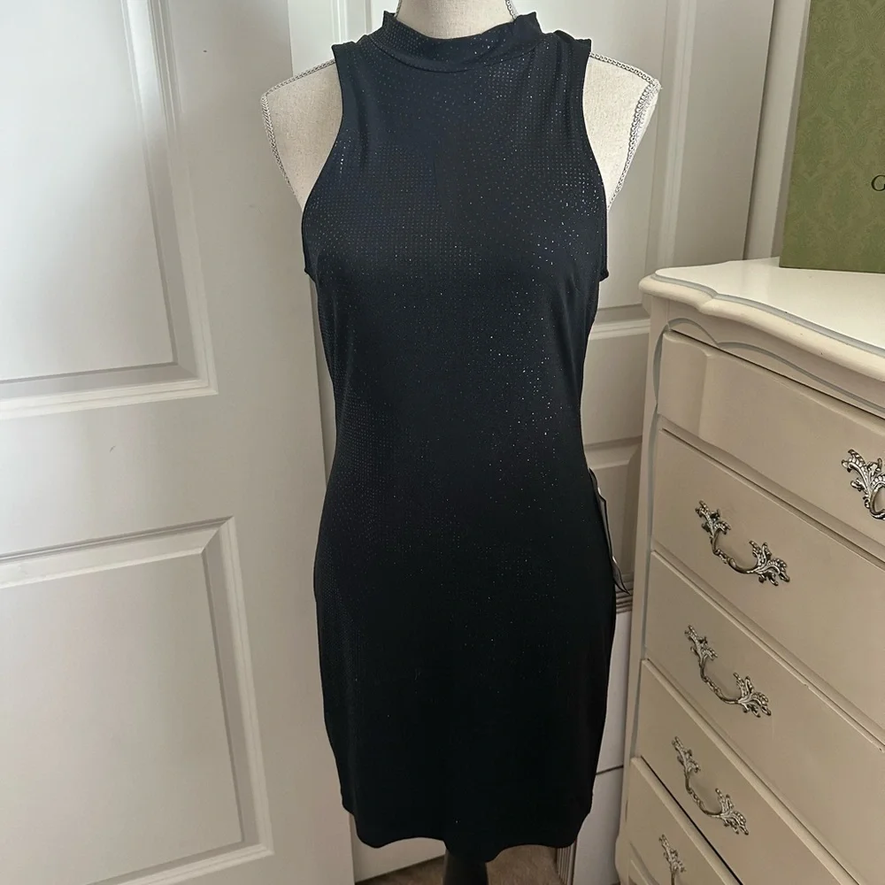 Speechless Black Sleeveless Mock Neck Sheath Mini - Picture 1 of 5